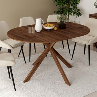 IDMarket Alix Mesa De Comedor Redonda Extensible 4-8 Personas Nogal Pata De Ara&ntilde;a 110-150 Cm