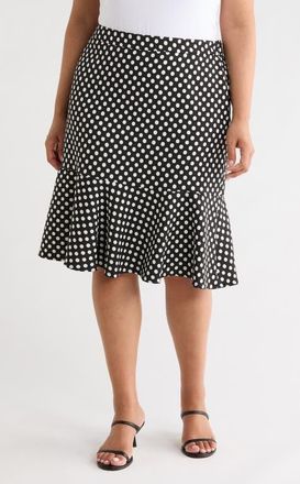 Kasper Dot Frill Hem Skirt in Black/Lily White at Nordstrom, Size 14W