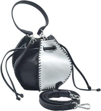 Carlos Falchi Mini Bucket Pouch Top Grain Leather Bag in Black And White at Nordstrom
