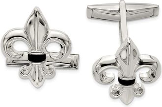 Diamond2Deal Sterling Silver Fleur De Lis Onyx Cuff Links