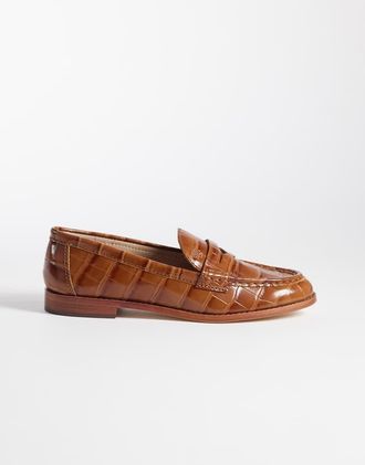 Ralph Lauren Mocassini marroni effetto coccodrillo-Marrone