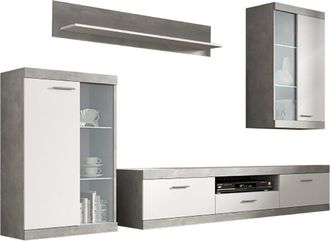 Home Heavenly Mueble sal&oacute;n 255 cm 4 m&oacute;dulos en color blanco y gris