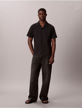 Calvin Klein Jeans Calvin Klein Mens Yarn-Dyed Textured Classic Shirt - Black - L