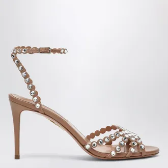 Aquazzura Sandali Tequila con cristalli in nappa rosa cipria