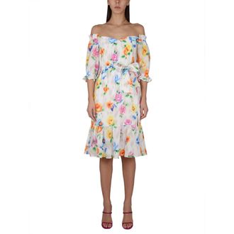 Moschino Midi Dresses, female, Multicolor, Size: M Off Shoulder Flower Chin&eacute; Dress