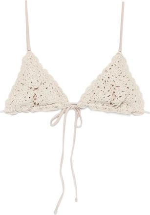 Frankies Bikinis Elena Gehaakt Triangel Bikini Top - Dames - Bikinis - Beige - S - Katoen - Badmode