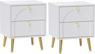HOMCOM 2-Piece Bedside Tables Set with 2 Drawers for Bedroom - White | TJ Hughes