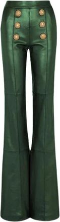 Balmain Wide Broeken - Dames - Wijde Broeken - Groen - S - Leer - Broeken