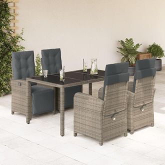 vidaXL Set Comedor De Jard&iacute;n 5 Piezas Con Cojines Rat&aacute;n Sint&eacute;tico Gris Vidaxl