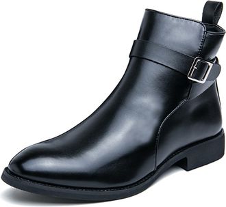 Generic Mens Leather Boots Buckle Strap Formal Dress Business Casual Motorcycle Zip Ankle Boot For Men (Black,11.5)