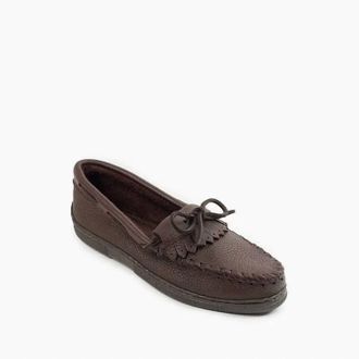 Minnetonka Womens Moosehide Kilty Loafers In Chocolate