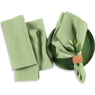 Solino Home Linen Dinner Napkins Set of 4, 20 x 20 Inch for Dining Table, Holiday and Everyday Table Decor - Fete in Laurel Green at Nordstrom, Size