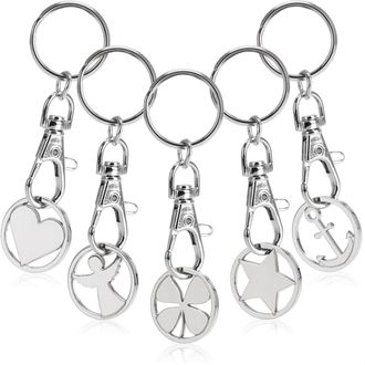 Com-Four 5x key rings made of metal with carabiner and shopping trolley chip, detachable shopping chip as a lucky charm for the bunch of keys (05 pieces - symb