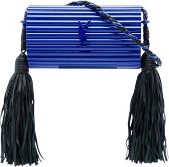 Saint Laurent Pre-owned Tassel Flap Crossbody Bag - Dames - Vintage Clutch - Blauw - ONE Size - Leer - Vintage