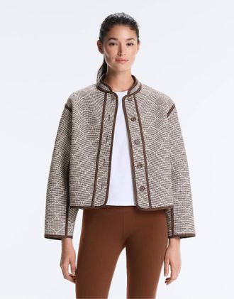 Oysho Giacca marrone con colletto alla coreana a contrasto