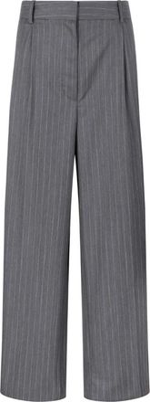 Anine Bing Trent Cropped Trouser - Dames - Wijde Broeken - Grijs - M - Wol - Broeken