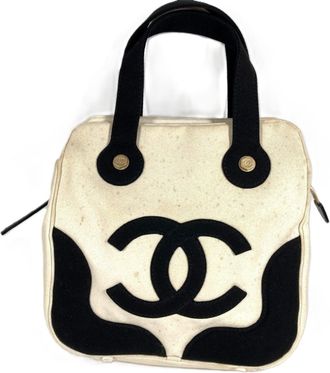 Chanel Black White Canvas Handbag Tote Bag (Pre-Owned)