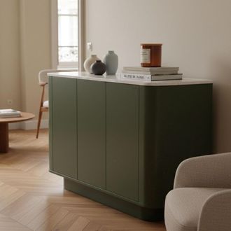 Oviala Aparador liso de 3 puertas 120 cm verde oliva
