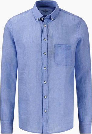 Fynch-Hatton Mens FYNCH-HATTON LONG SLEEVED LINEN SHIRT STRONG BLUE - Size: 42