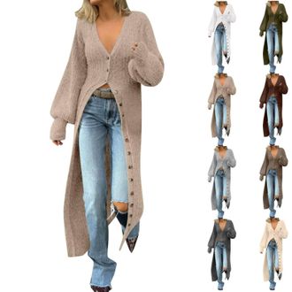 Generic Cardigans for Women UK Plus Size Maxi Long Cardigan Button Up Open Front Sweaters Elegant Plain Plunge Coatigans Warm Soft Casual Sweater for Autumn W
