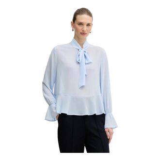 Oui Blusa con volantes - Blouses & Shirts - Mujer - Azul - 2XL