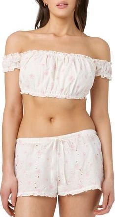 Florence By Mills Embroidered Eyelet Off the Shoulder Crop Top in Jet Stream Pink at Nordstrom Rack, Size Xx-Small