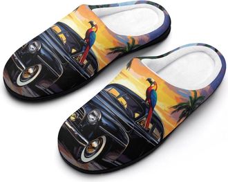 Generic Tropical Toucancar Womens Slippers Warm House Slippers Indoor House Shoes with Anti-Skid Rubber Sole