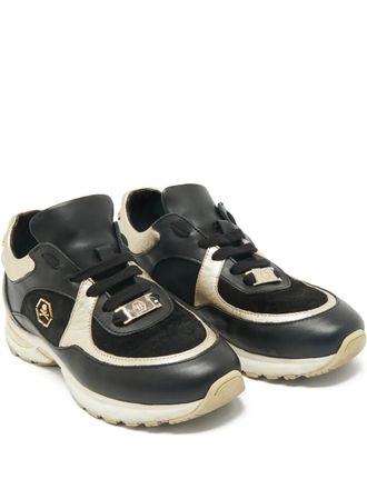 Philipp Plein skull-motif leather low-top sneakers - Black