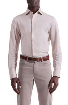 Bugatchi Devon OoohCotton Houndstooth Button-Up Shirt in Sand at Nordstrom, Size Xxx-Large