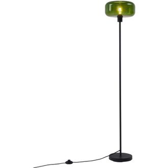 QAZQA Qazqa Retro/vintage L&aacute;mpara De Pie Retro Negra Con Cristal Verde - Bizle Vidrio /met&aacute;lica Redonda Adecuado Para Led Max. 1 X 15 Watt