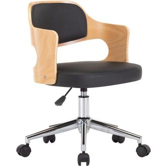 vidaXL Silla De Oficina Giratoria Madera Curvada Cuero Sint&eacute;tico Negro Vidaxl