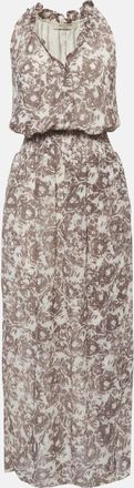 AllSaints Grey Floral Print Crepe Nylah Rosa Maxi Dress