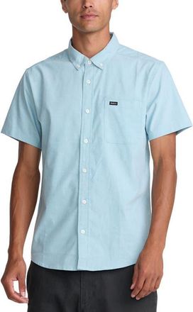 Rvca Thatll Do Slim Fit Solid Short Sleeve Button-Down Shirt in Deep Teal at Nordstrom, Size Xx-Large