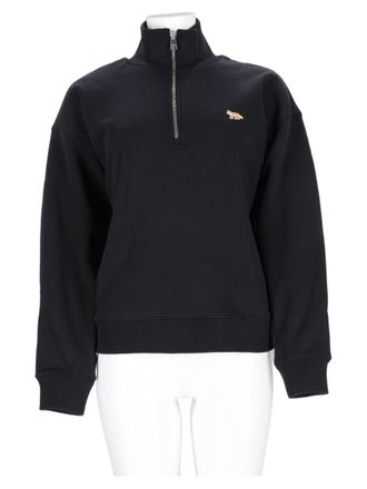Maison Kitsun&eacute; High-Collar Half-Zip Logo Organic Cotton Sweatshirt