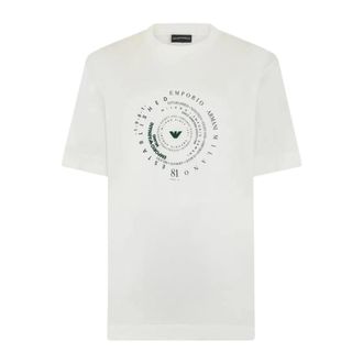 Emporio Armani T-shirt met print- ronde hals- korte mouwen - Heren - T-shirts - Beige - S - Tops