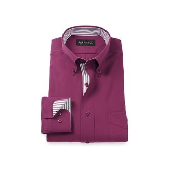 Paul Fredrick Slim Fit Non Iron Pinpoint Oxford Weave Dress Shirt with Trim in Burgundy at Nordstrom, Size 15.5 - 33