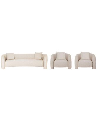 Manhattan Comfort 3Pc Modern Sylvia Tweed 103.5In Sofa & 2 Accent Chairs With Accent Pillows