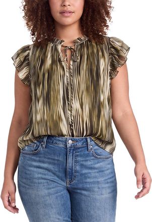 Anne Klein Plus Ruffle Sleeve Tie Neck Blouse