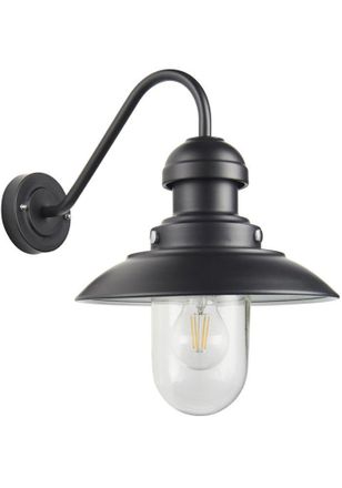 Loops Matt Black Outdoor Fisherman Wall Light & Clear Glass Shade - Front Porch Light