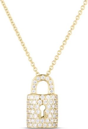Roberto Coin Roberto Coin 18K Yellow Gold Tiny Treasures Diamond Lock Necklace - 002136Aychx0