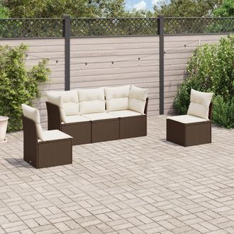 vidaXL Set Comedor De Jard&iacute;n 5 Piezas Y Cojines Rat&aacute;n Sint&eacute;tico Marr&oacute;n Vidaxl