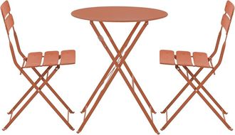 Oviala Mesa de jard&iacute;n plegable redonda y 2 sillas plegables terracota