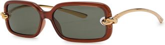 Bottega Veneta Narrow Rectangle-frame Sunglasses - Brown - One Size