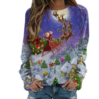 Generic Christmas Jumper Womens Sweatshirt with Christmas Motif Print Long Sleeve Tops Crew Neck Long Sleeve Pullover Autumn Winter Christmas Casual Sports To