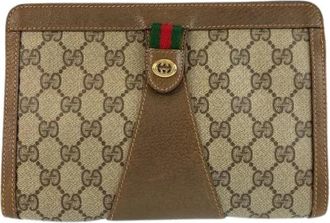 Gucci Pre-owned GG Supreme Canvas Clutch - Heren - Vintage Clutch - Beige - ONE Size - Leer - Vintage