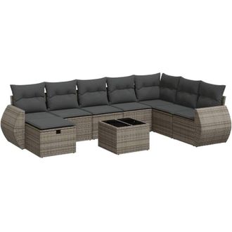vidaXL Set De Sof&aacute;s De Jard&iacute;n Con Cojines 9 Pzas Rat&aacute;n Sint&eacute;tico Gris Vidaxl