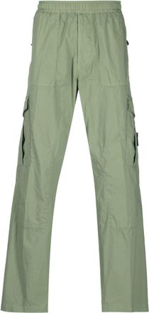 Stone Island logo-patch straight-leg trousers - men - Cotton/Spandex/Elastane - 33 - Green