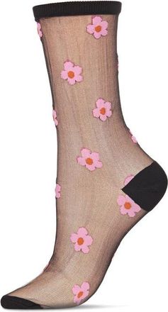 MeMoi Daisies Sheer Crew Socks in Black at Nordstrom, Size 9