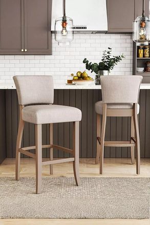 Living and Home Set of 2 Beige Linen Bar Stools Dining Chair with Back Footrest