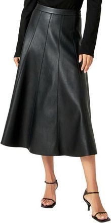 English Factory Faux Leather Midi Flare Skirt in Black at Nordstrom, Size Small
